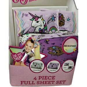 Nickelodeon JoJo Siwa 4 Piece Microfiber Full Sheet Set Cob Unicorn BowBow Dog